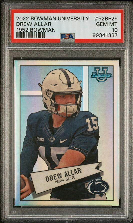 Graded 2022 Topps Bowman University Drew Allar #52BF25 1952 Bowman Rookie RC Football Card PSA 10 Gem Mint