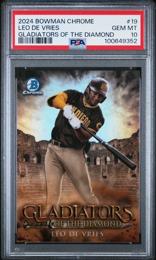Graded 2024 Topps Bowman Chrome Leo De Vries #19 Gladiators of the Diamond Rookie RC Baseball Card PSA 10 Gem Mint