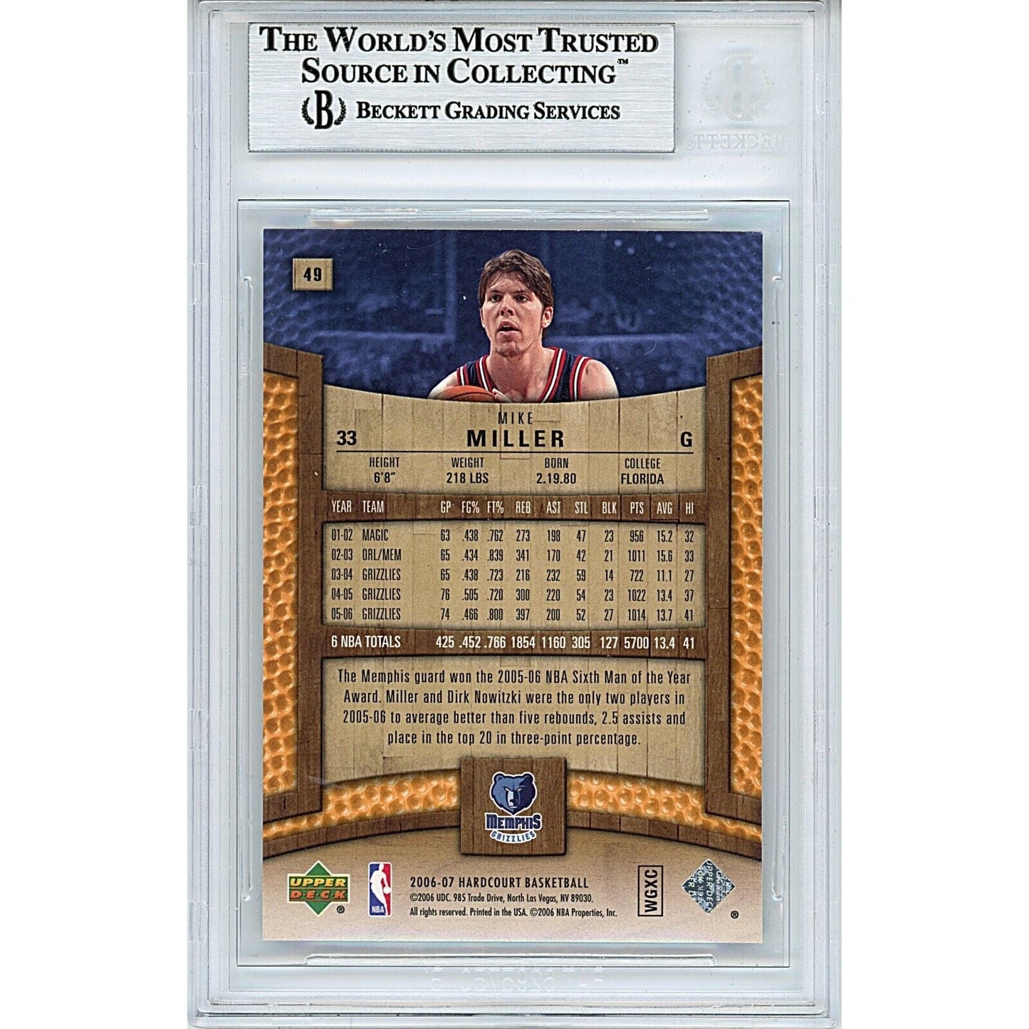 Mike Miller Memphis Grizzlies Signed 2006 Upper Deck Basketball Card BAS Auth Auto Slab