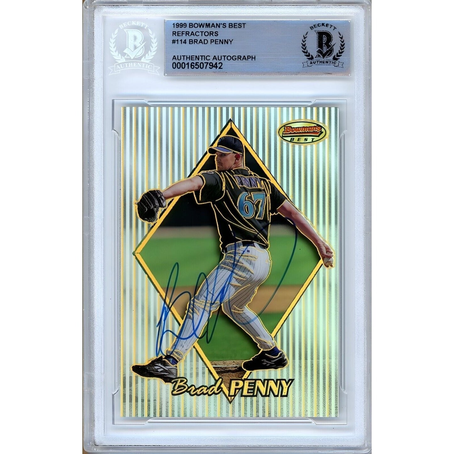 1999 Bowman Best Refractors #114 — Brad Penny AZ Diamondbacks Autographed Trading Card — Beckett Authentication