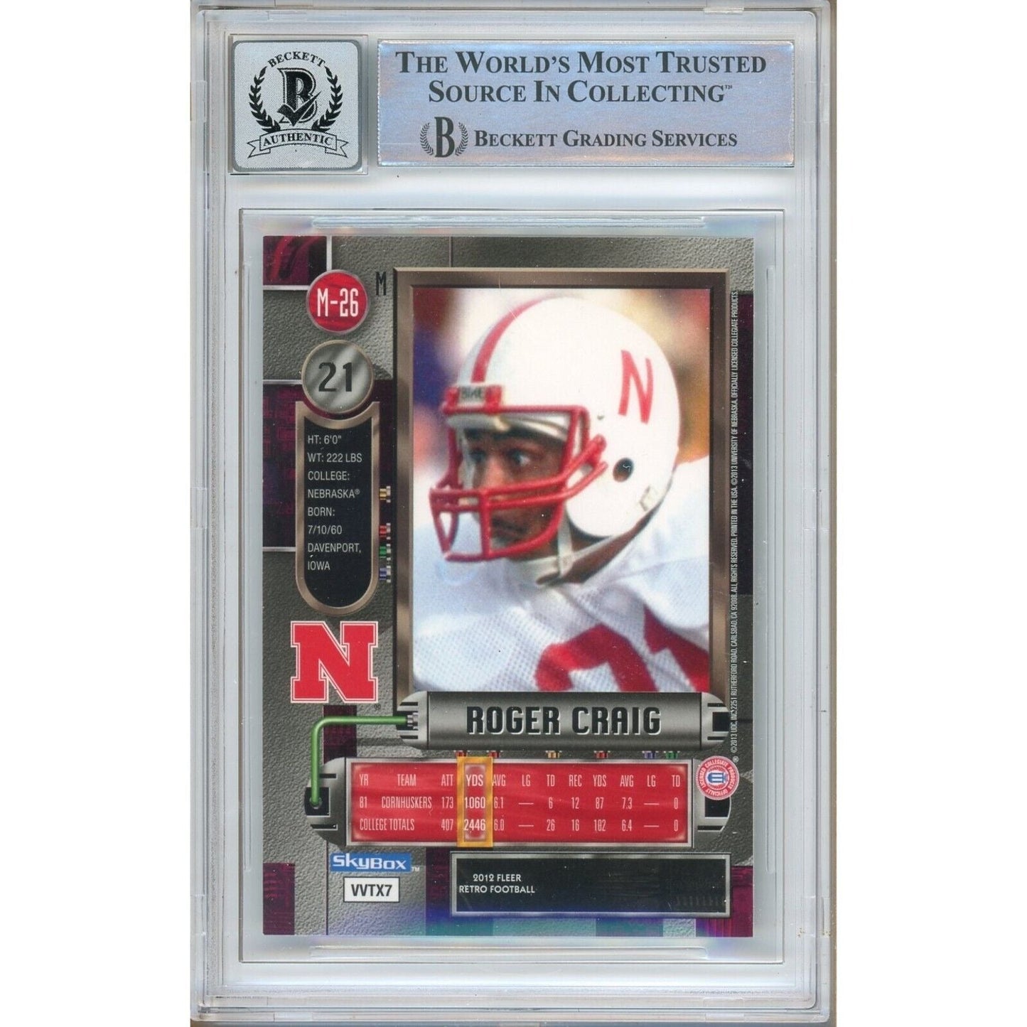 Roger Craig Nebraska Cornhuskers Signed 2012 Fleer Metal Universe BGS Auto-10 Graded