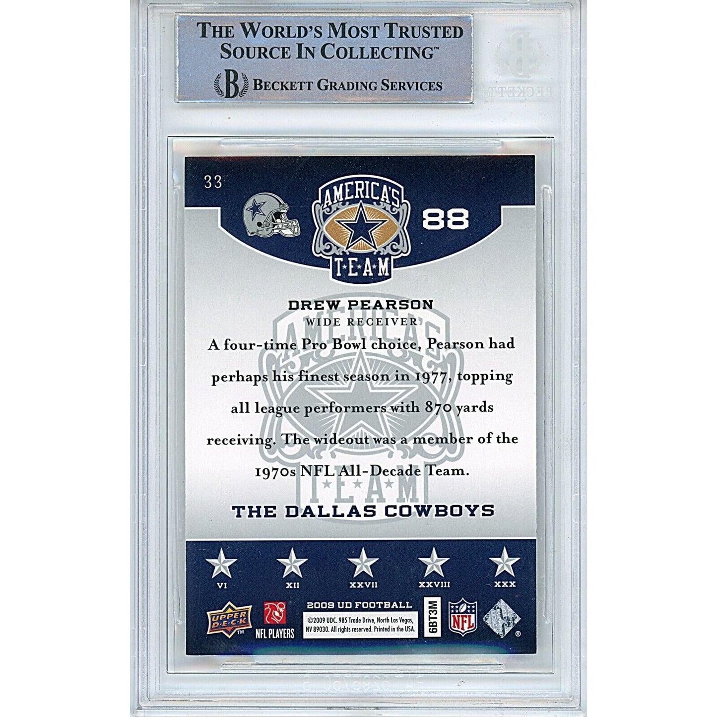2009 Upper Deck Americas Team #33 — Drew Pearson Dallas Cowboys Autographed Trading Card — Beckett Authentication