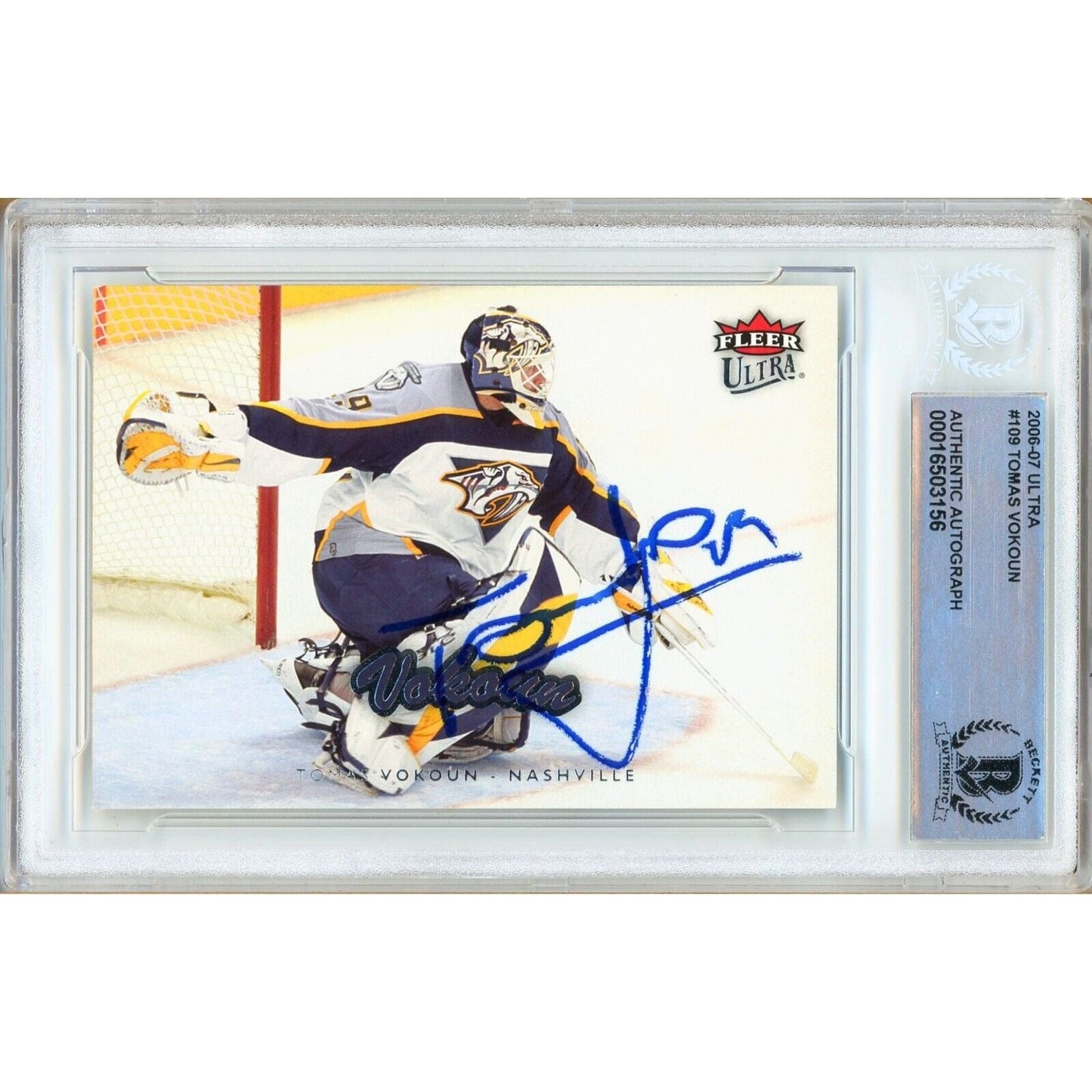 Tomas Vokoun Nashville Predators Signed 2006-07 Fleer Ultra Hockey Card Beckett Auto Slab