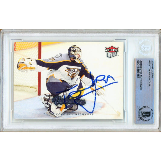 Tomas Vokoun Nashville Predators Signed 2006-07 Fleer Ultra Hockey Card Beckett Auto Slab