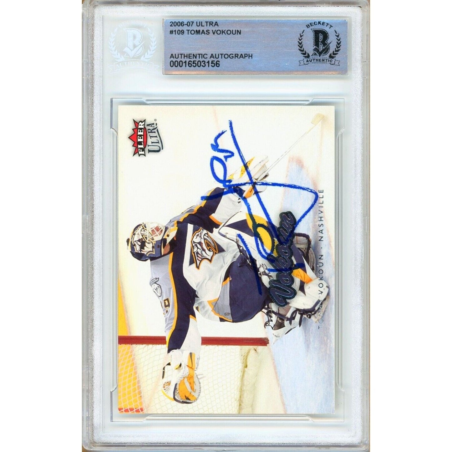 Tomas Vokoun Nashville Predators Signed 2006-07 Fleer Ultra Hockey Card Beckett Auto Slab