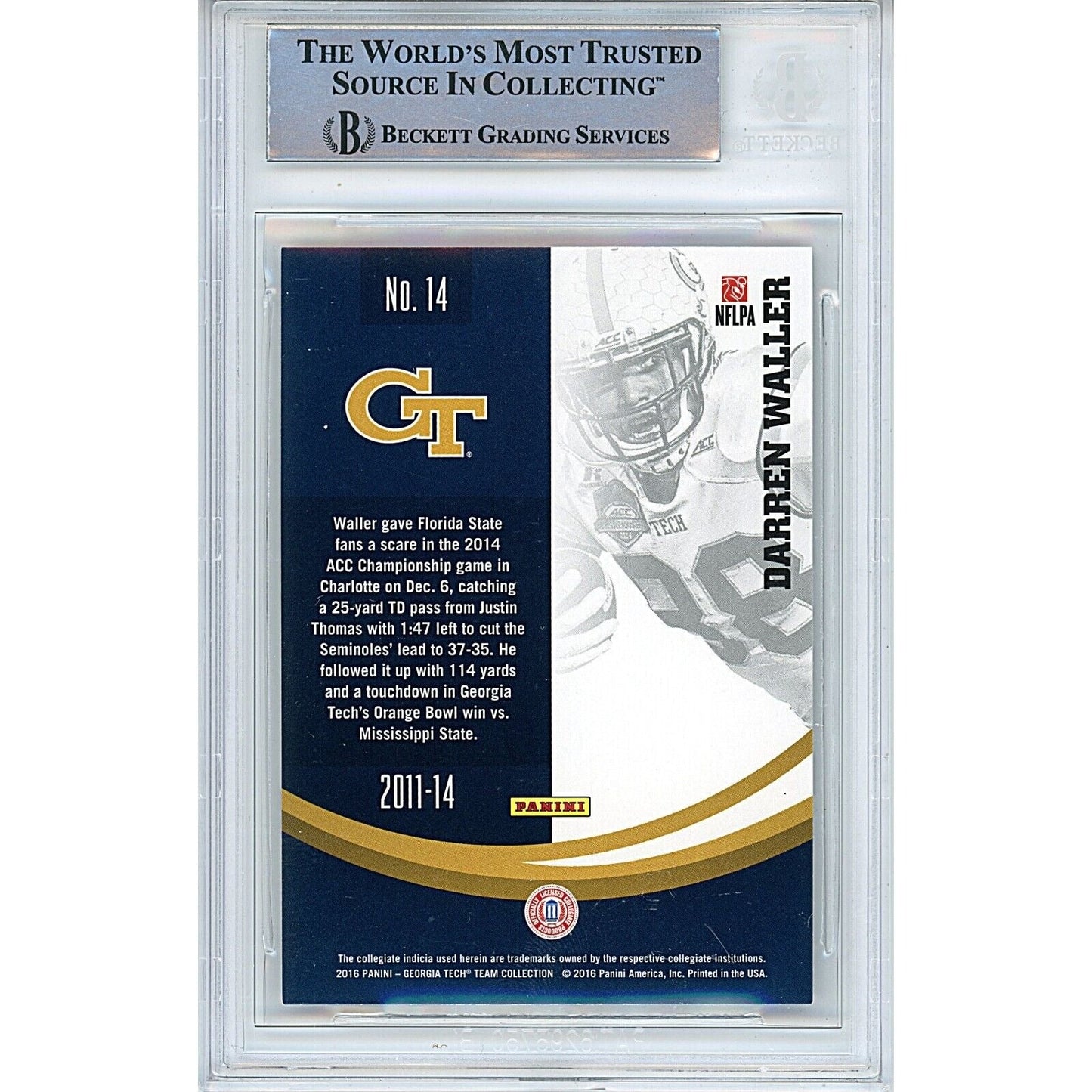 2016 Panini Georgia Tech #14 — Darren Waller Autographed Trading Card — Beckett Authentication