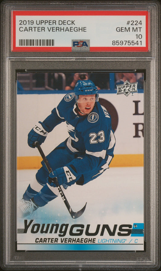 Graded 2019 Upper Deck Youngguns Carter Verhaeghe #224 Rookie RC Hockey Card PSA 10 Gem Mint