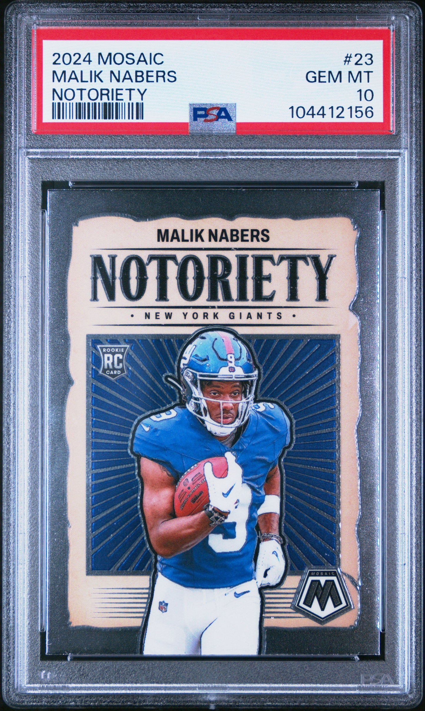 Graded 2024 Panini Mosaic Malik Nabers #23 Notoriety Rookie RC Football Card PSA 10 Gem Mint