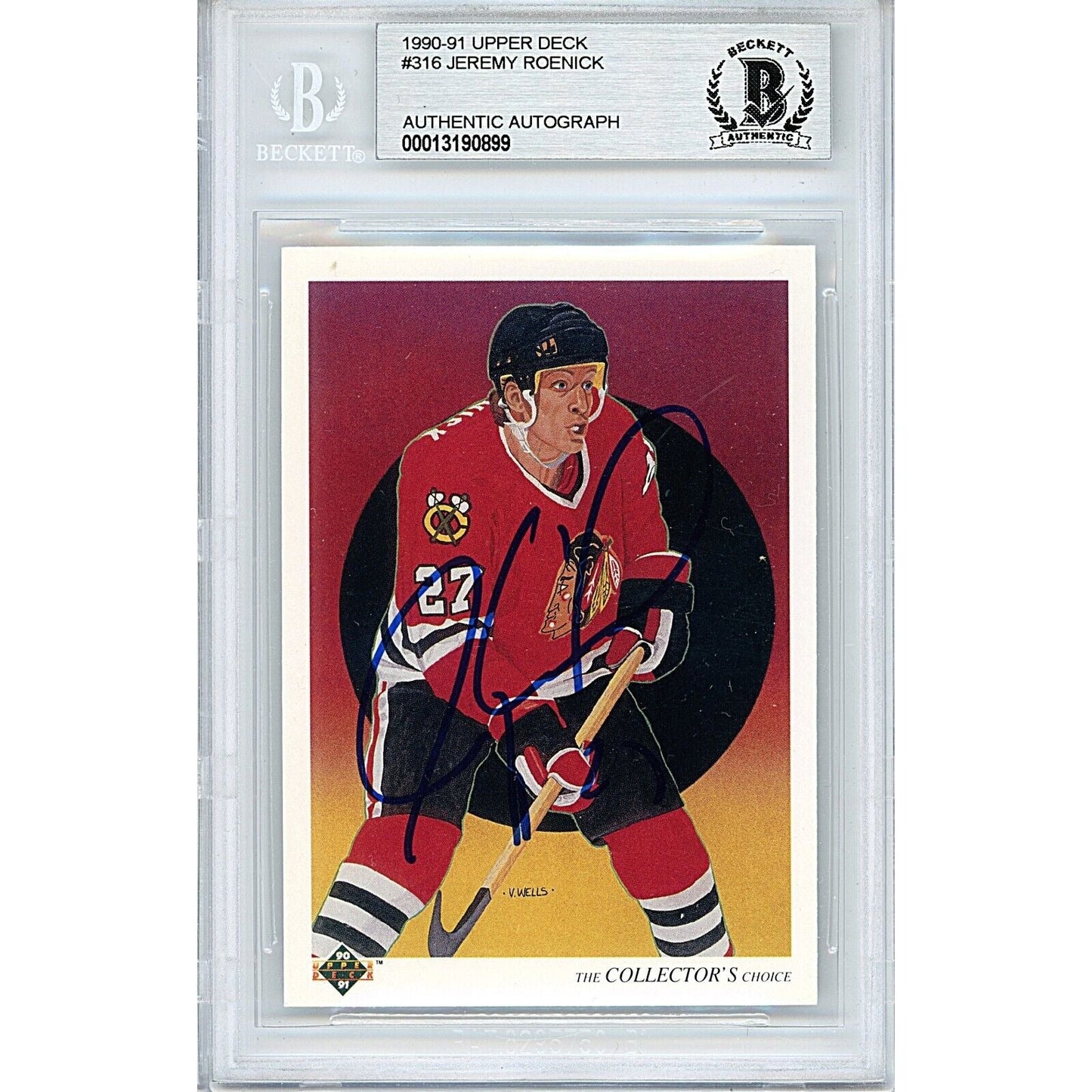 1990-91 Upper Deck — Jeremy Roenick Chicago Blackhawks Chicago Blackhawks Autographed Trading Card — Beckett Authentication