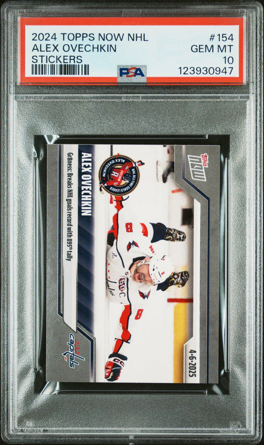 Graded 2024 Topps Now Alex Ovechkin #154 Stickers Hockey Card PSA 10 Gem Mint
