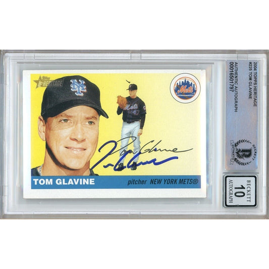 Tom Glavine New York Mets Signed 2004 Topps Heritage Card BGS Auto 10 Graded Slab NY