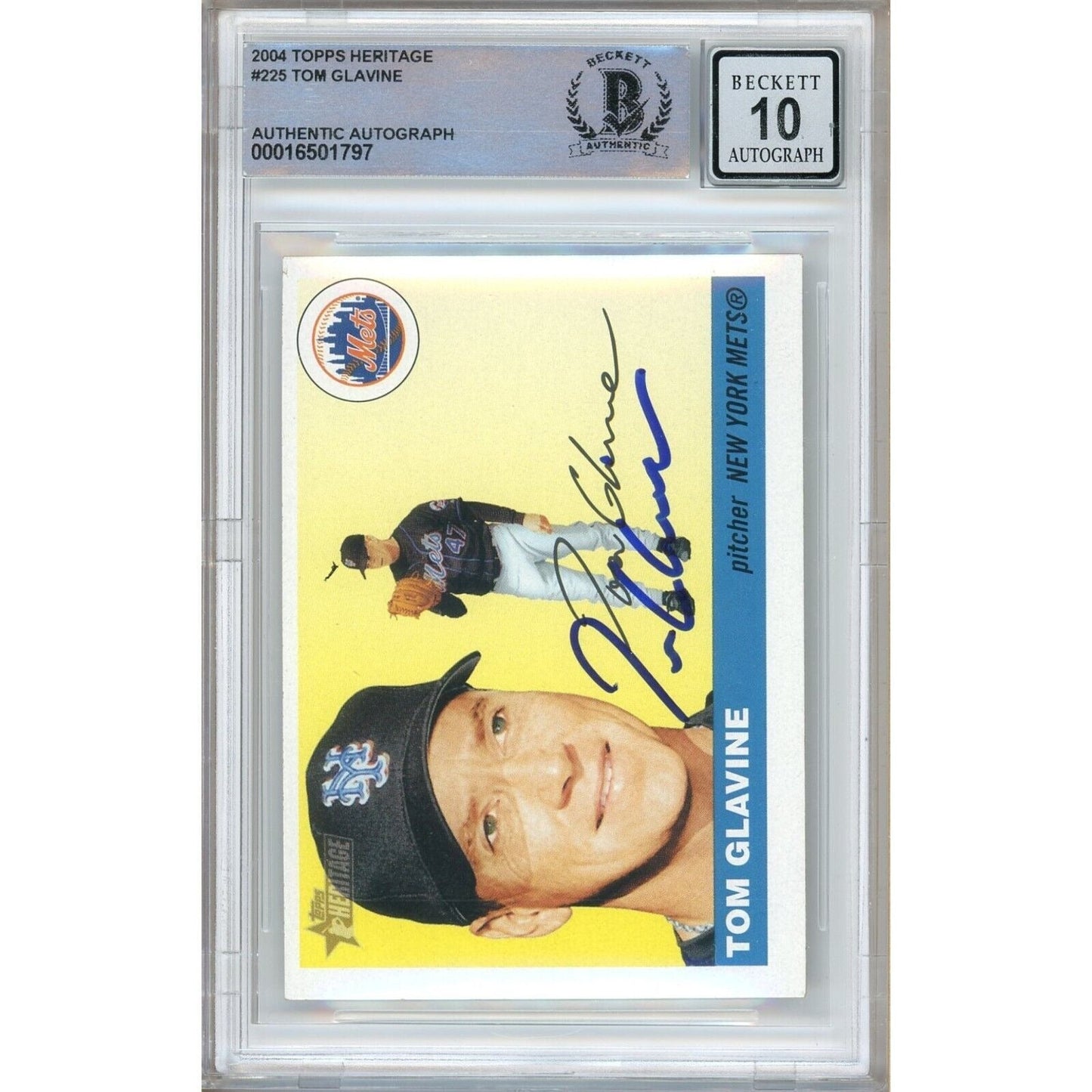 Tom Glavine New York Mets Signed 2004 Topps Heritage Card BGS Auto 10 Graded Slab NY