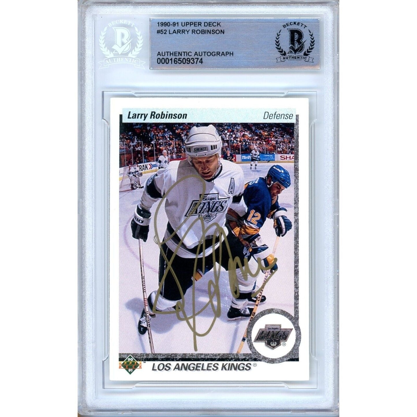 1990-91 Upper Deck #52 — Larry Robinson Los Angeles Kings Autographed Trading Card — Beckett Authentication