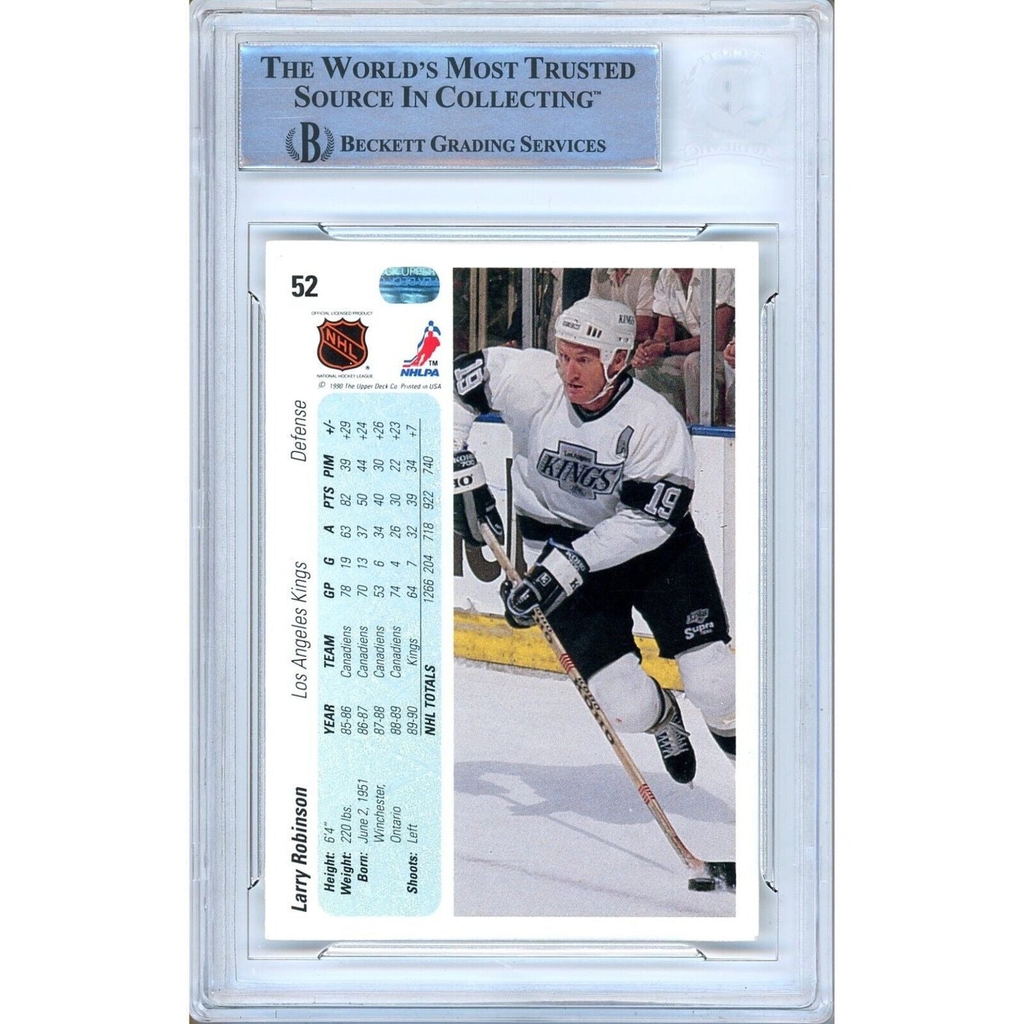 1990-91 Upper Deck #52 — Larry Robinson Los Angeles Kings Autographed Trading Card — Beckett Authentication