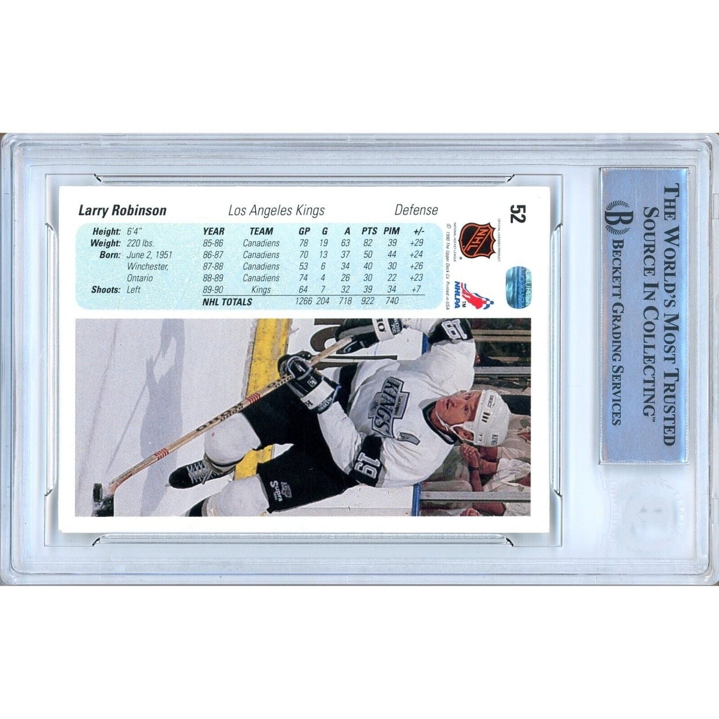 1990-91 Upper Deck #52 — Larry Robinson Los Angeles Kings Autographed Trading Card — Beckett Authentication