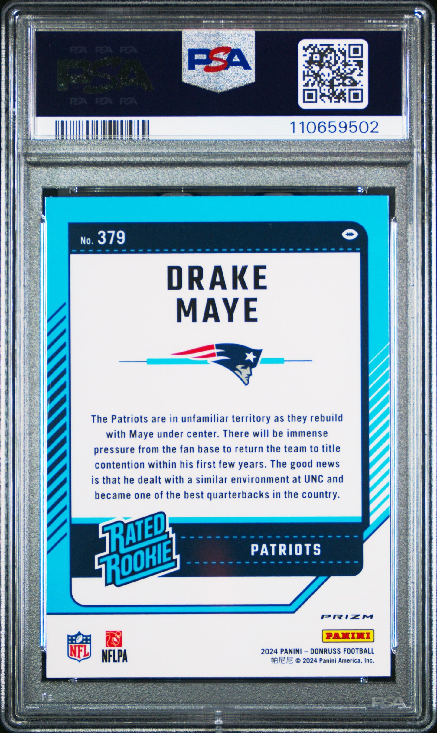 Graded 2024 Panini Donruss Drake Maye #379 Optic Preview Red Wave Rookie RC Football Card PSA 10 Gem Mint