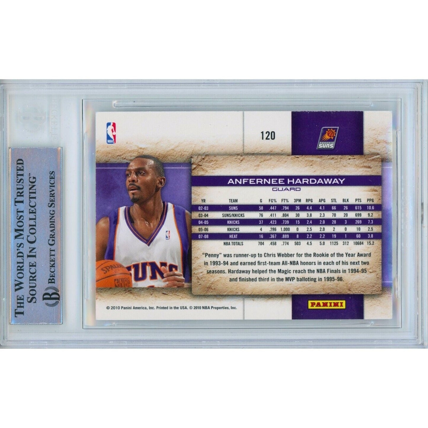 Penny Anfernee Hardaway Phoenix Suns Signed 2009 Panini Card Beckett Auth Auto Slab