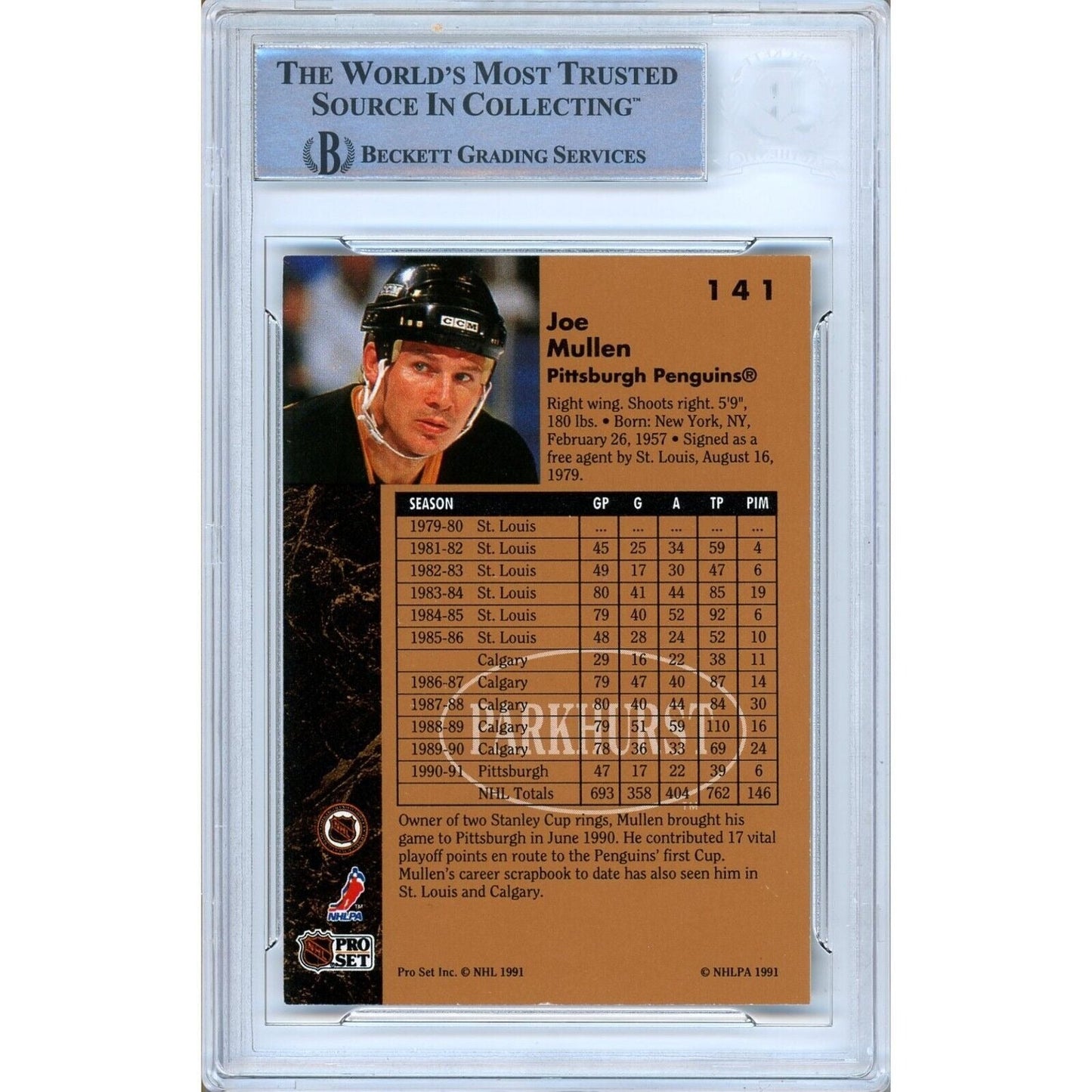 1991–92 #te — Joe Mullen Pittsburgh Penguins Autographed Trading Card — Beckett Authentication