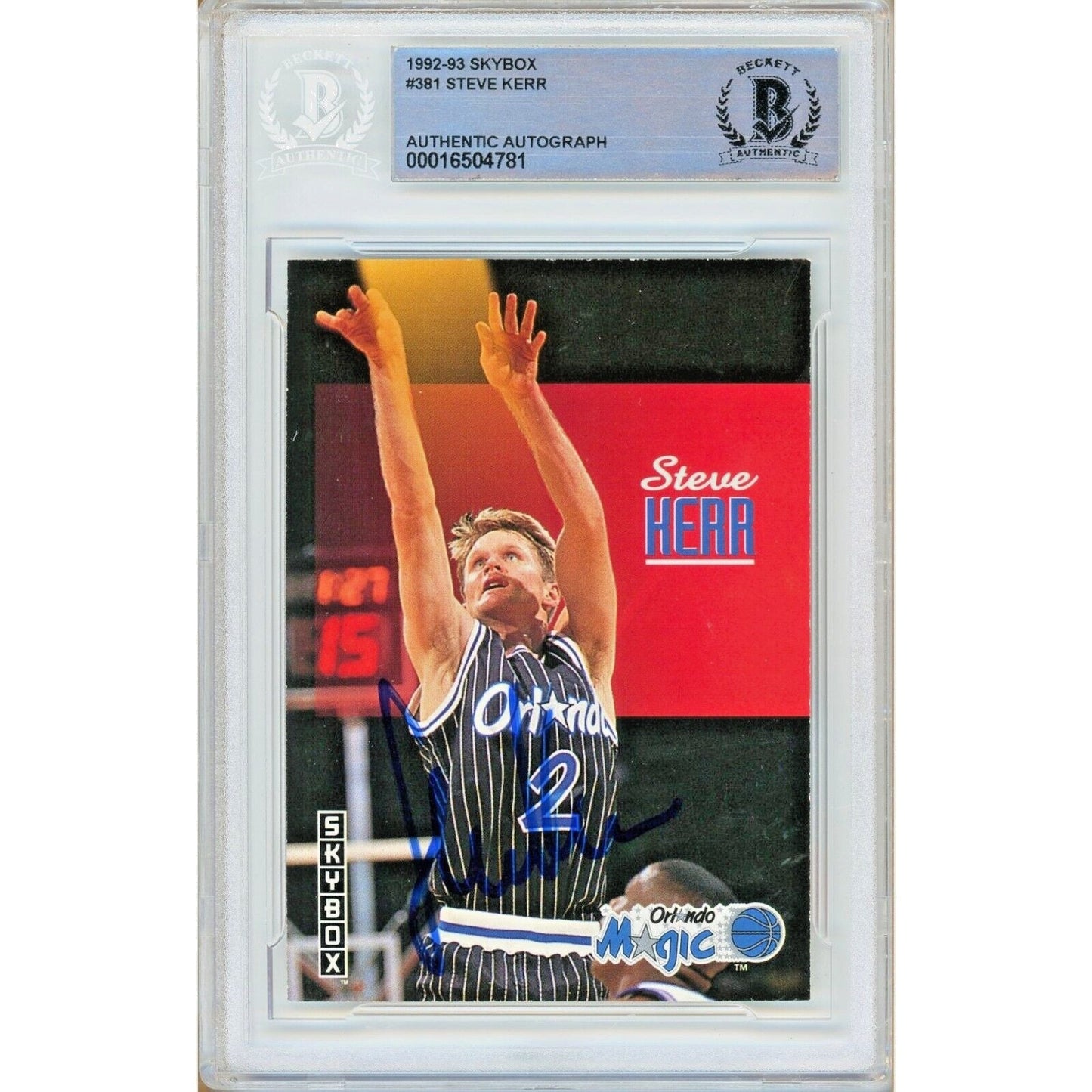 Steve Kerr Orlando Magic Signed 1992-93 Skybox Basketball Card Beckett Authentic Auto Slab