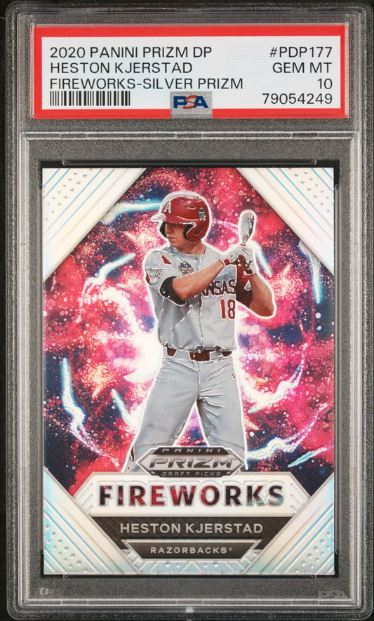 Graded 2020 Panini Prizm Draft Picks Heston Kjerstad #PDP177 Fireworks Silver Prizm Rookie RC Baseball Card PSA 10 Gem Mint