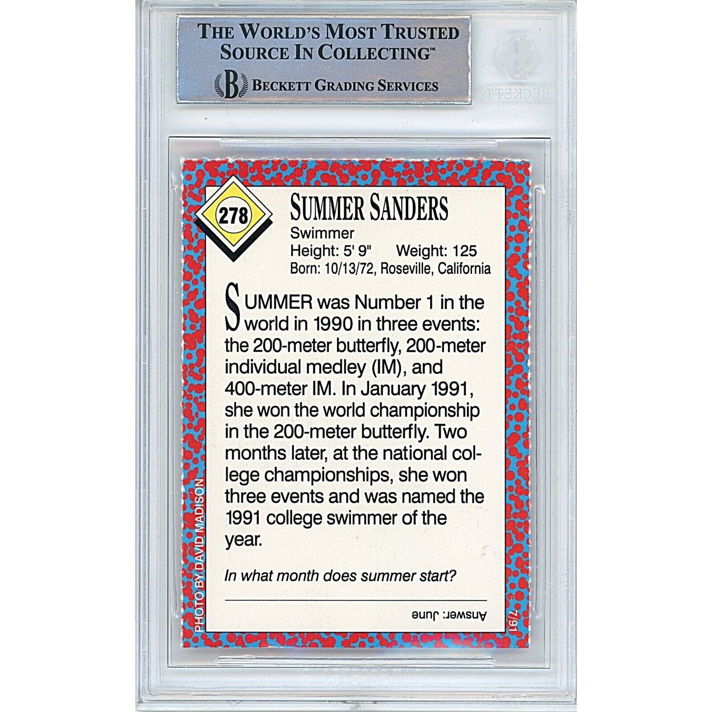Summer Sanders Team USA Signed 1991 Sports Illustrated For Kids Olympics Card Beckett