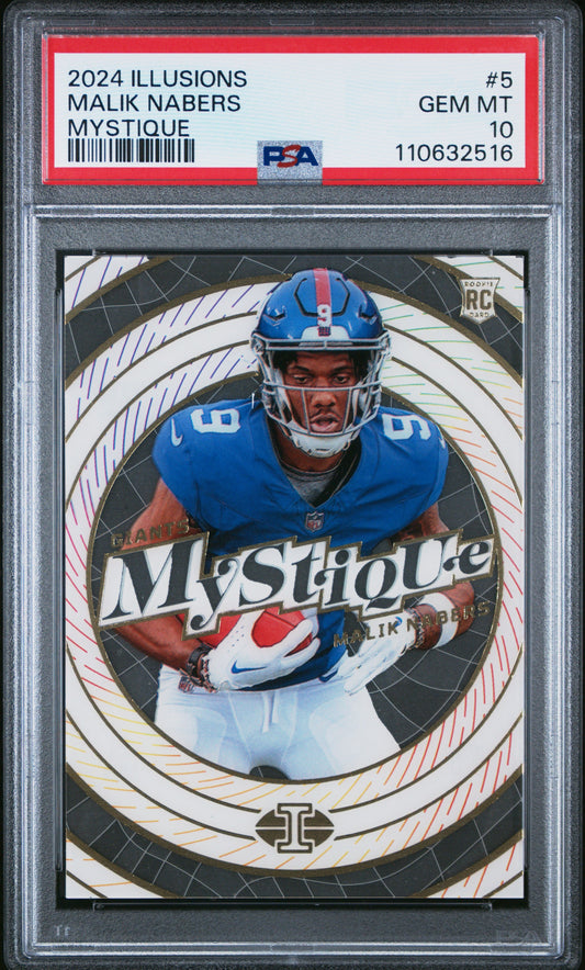 Graded 2024 Panini Illusions Malik Nabers #5 Mystique Rookie RC Football Card PSA 10 Gem Mint