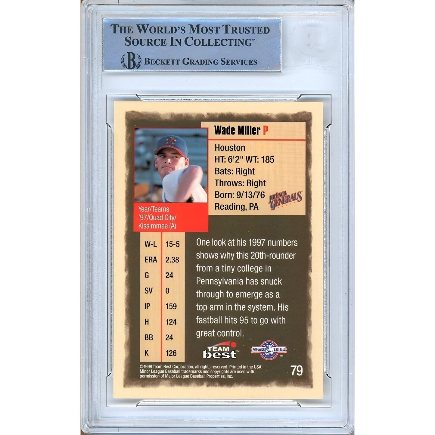 Wade Miller Houston Astros Signed 1998 Team Best Rookie Card Beckett Authentic Auto Slab