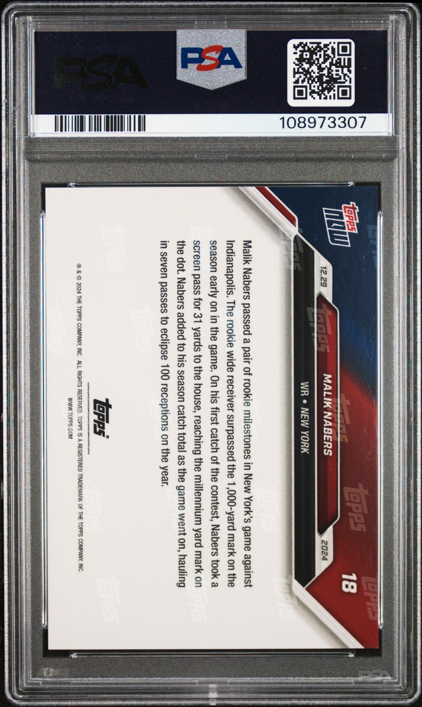 Graded 2024 Topps Now Malik Nabers #18 Blue /49 Rookie RC Football Card PSA 10 Gem Mint