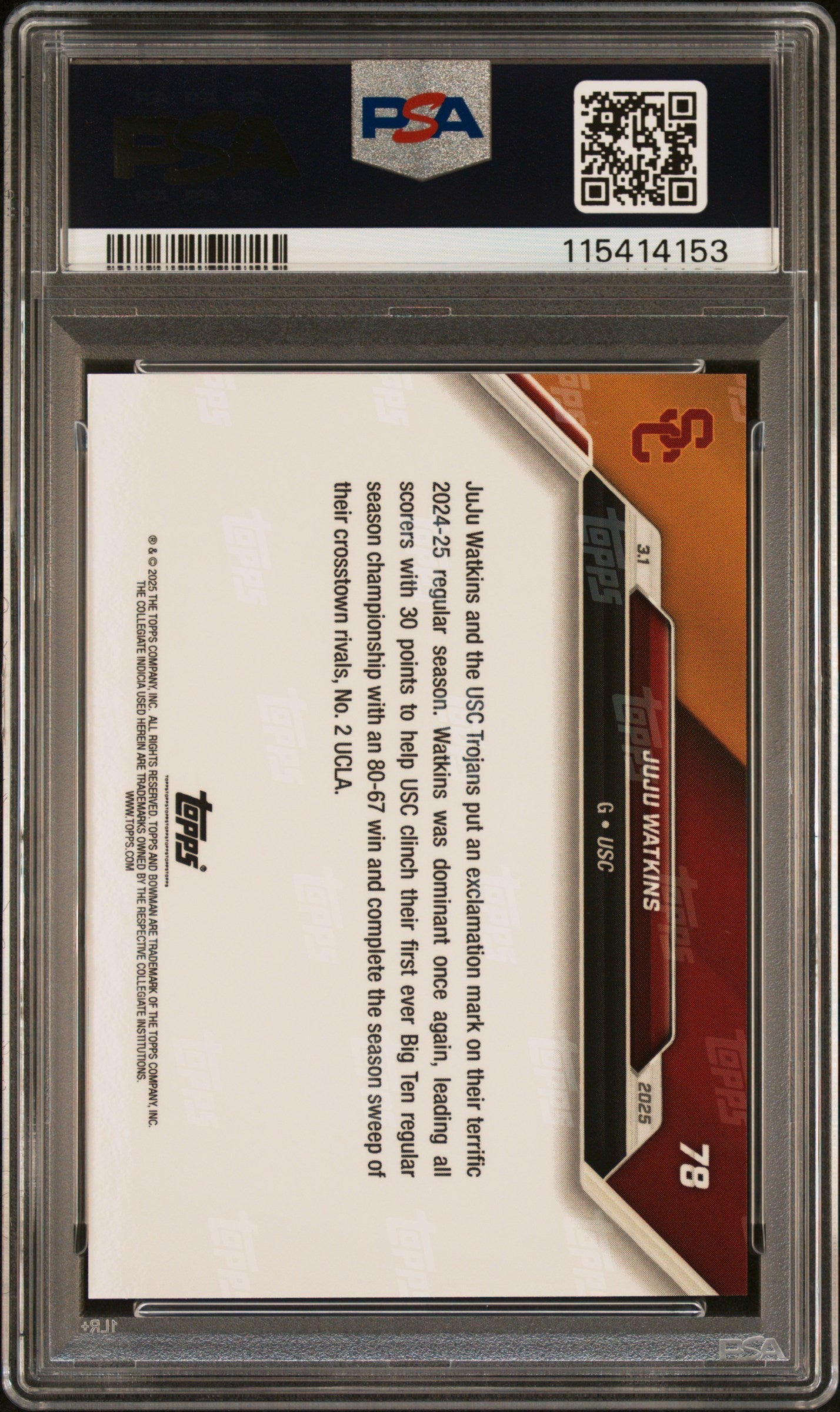 Graded 2024 Topps Bowman U Now JuJu Watkins #78 Rookie RC Basketball Card PSA 8 Near Mint