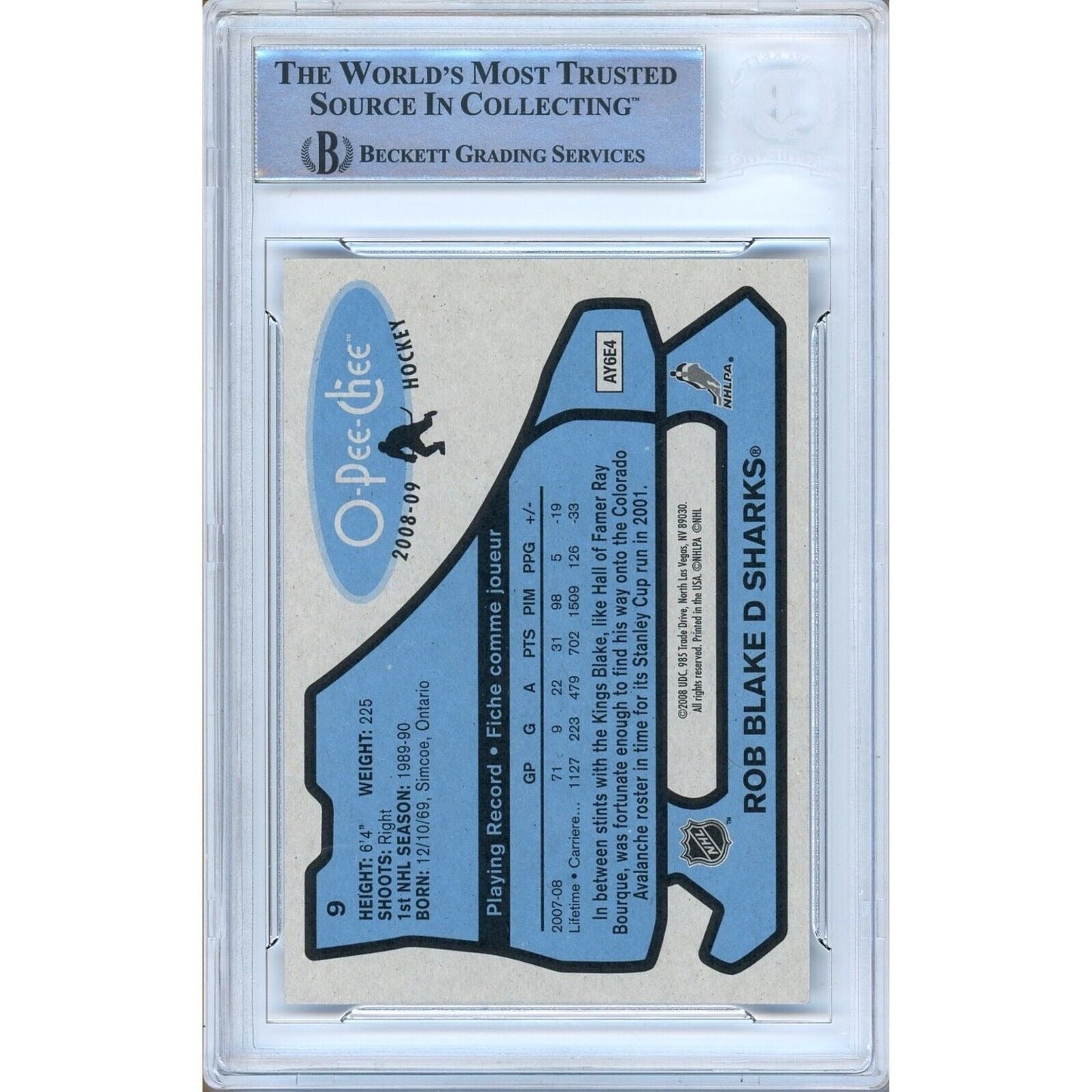 Rob Blake Los Angeles Kings Signed 2008-09 O-Pee-Chee Beckett Authentic Auto Slab LA