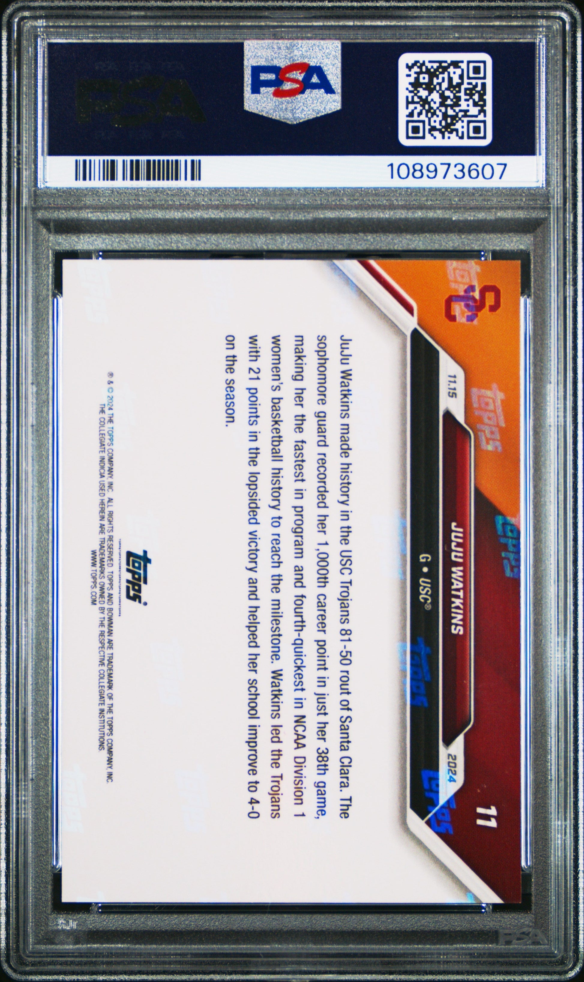 Graded 2024 Topps Bowman U Now JuJu Watkins #11 Rookie RC Basketball Card PSA 9 Mint - Sport Cards