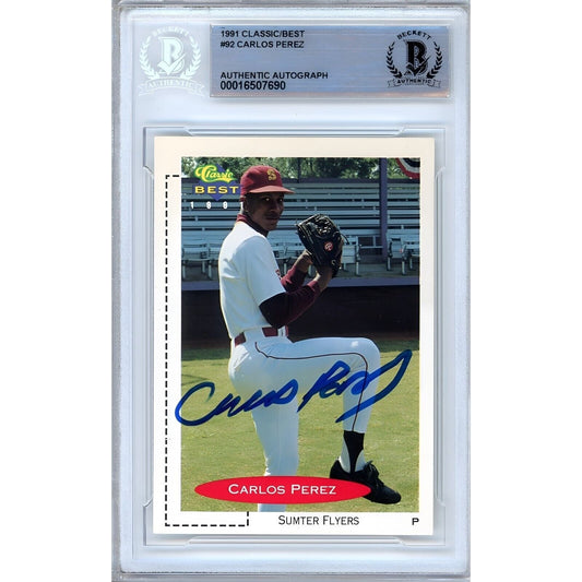 1991 Classic Best #92 — Carlos Perez Montreal Expos Autographed Trading Card — Beckett Authentication