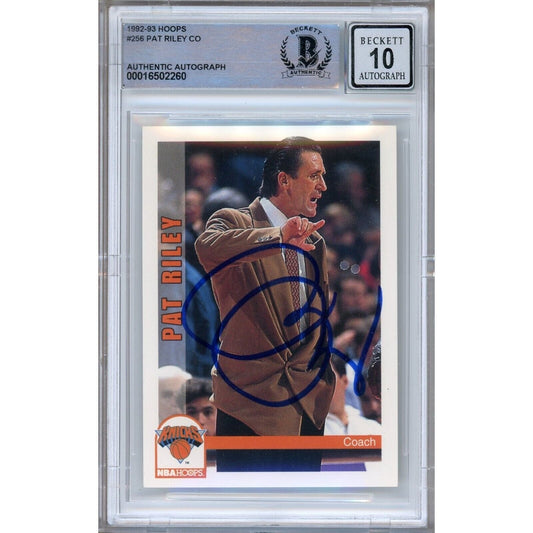 Pat Riley New York Knicks Signed 1992-93 NBA Hoops Card BGS Auto-10 Graded Slab