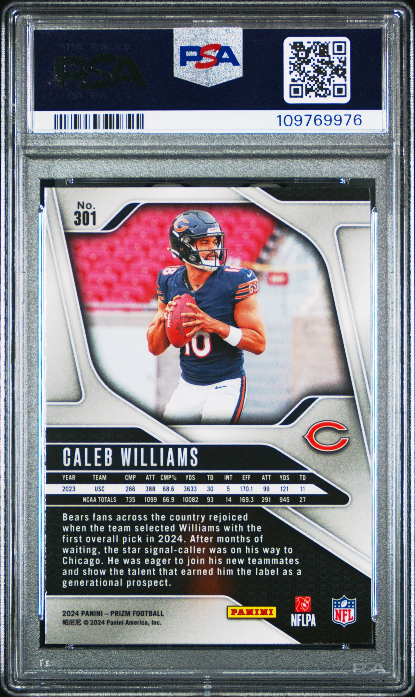 Graded 2024 Panini Prizm Caleb Williams #301 Rookie RC Football Card PSA 10 Gem Mint