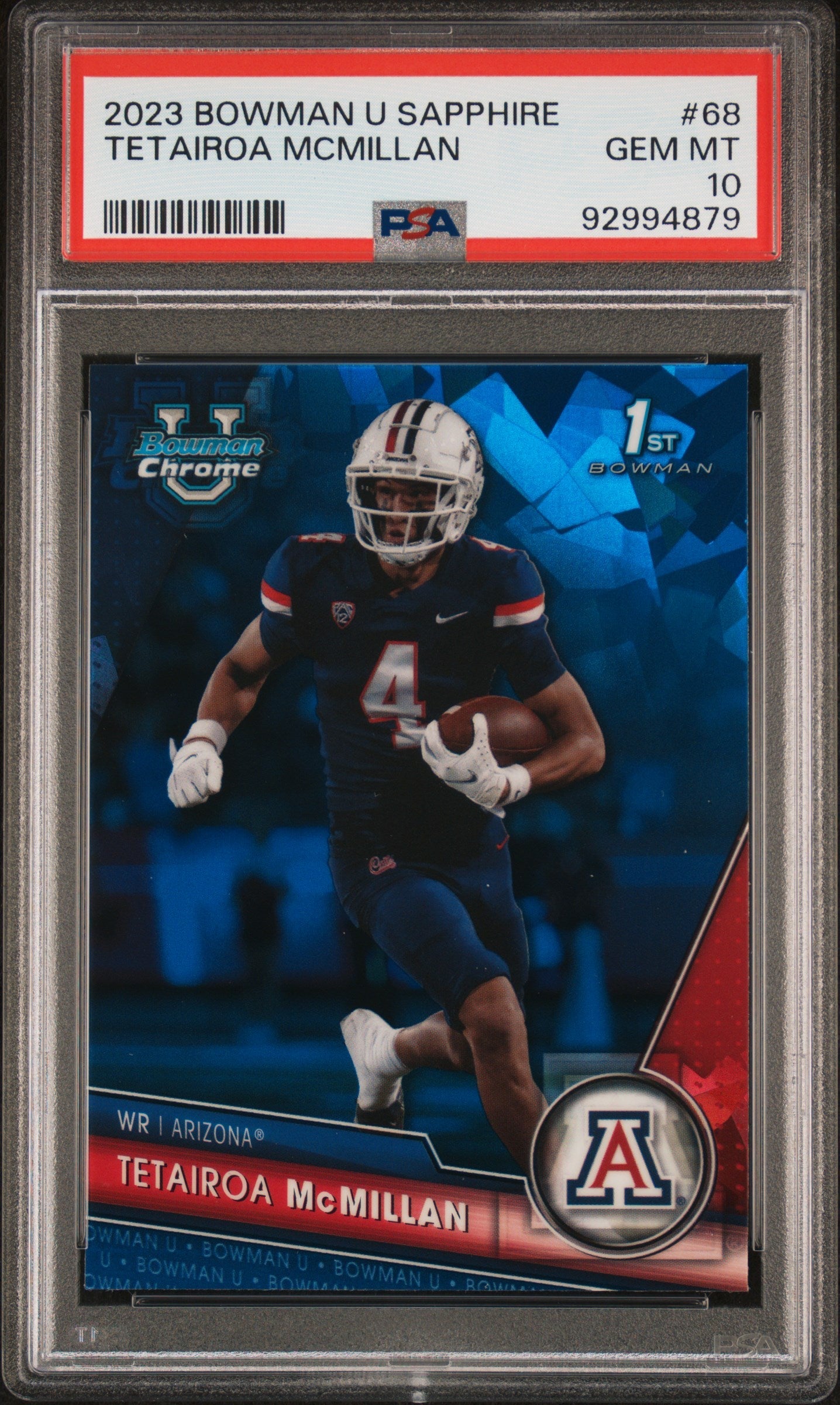 Graded 2023 Topps Bowman U Sapphire Tetairoa McMillan #68 Rookie RC Football Card PSA 10 Gem Mint