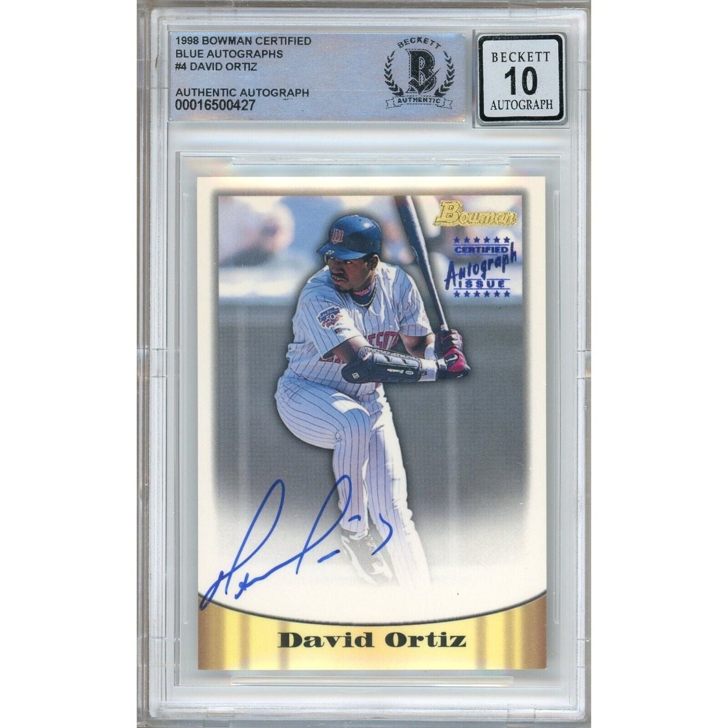 1998 Bowman Certified Blue #4 — David Ortiz Minnesota Twins Autographed Trading Card — Beckett Authentication
