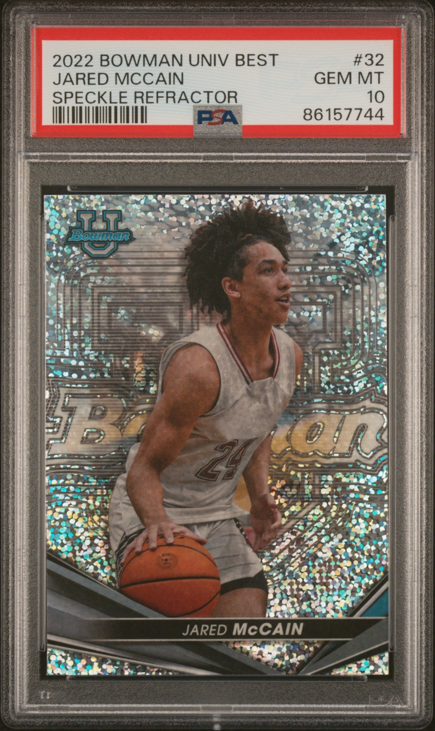 Graded 2022 Topps Bowman University Best Jared McCain #32 Speckle Rookie RC Basketball Card PSA 10 Gem Mint