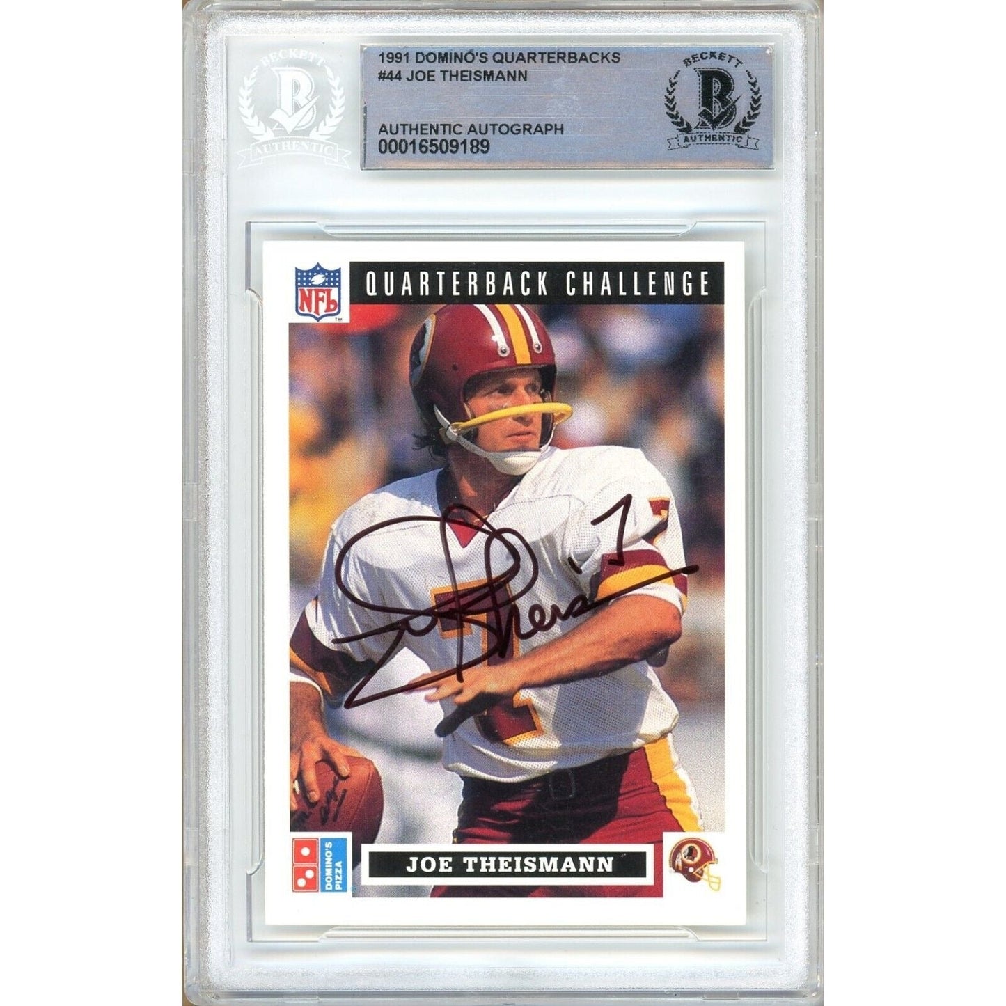1991 #44 — Joe Theismann Washington Commanders Autographed Trading Card — Beckett Authentication