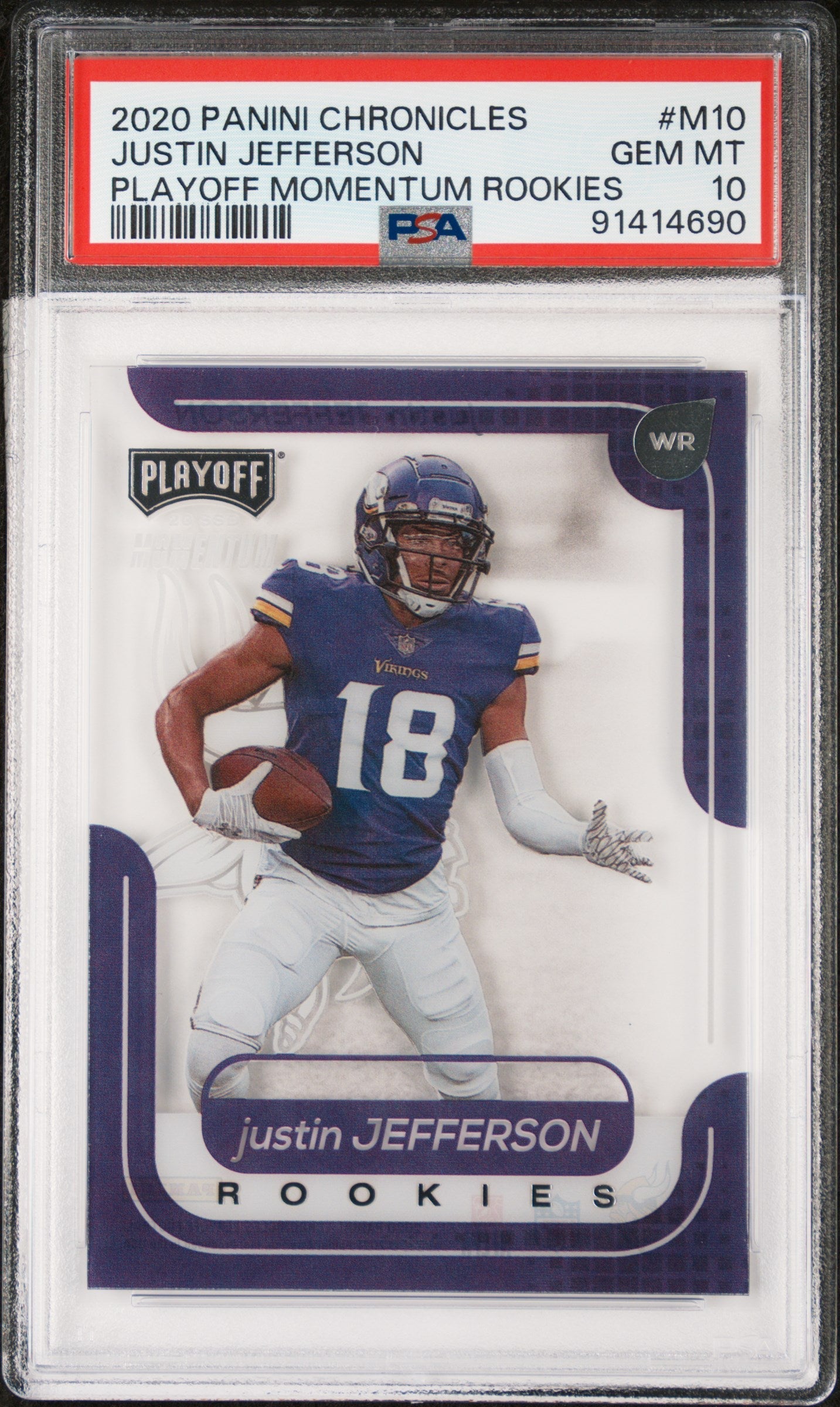 Graded 2020 Panini Chronicles Justin Jefferson #M10 Playoff Momentum Rookies Rookie RC Football Card PSA 10 Gem Mint