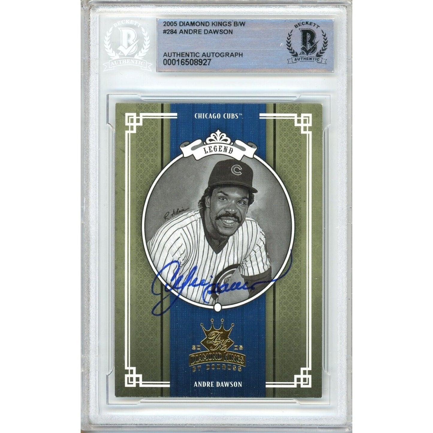 2005 Donruss Diamond Kings B/W Variant #284 — Andre Dawson Chicago Cubs Autographed Trading Card — Beckett Authentication