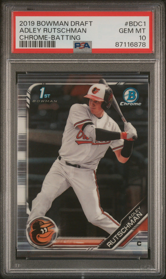 Graded 2019 Topps Bowman Draft Adley Rutschman #BDC1 Chrome Batting Rookie RC Baseball Card PSA 10 Gem Mint