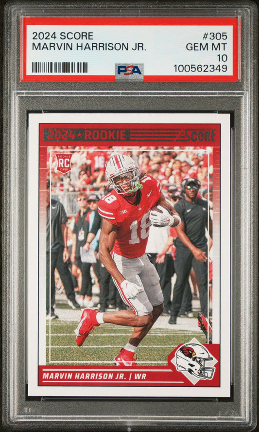 Graded 2024 Panini Score Marvin Harrison Jr #305 Rookie RC Football Card PSA 10 Gem Mint - Sport Cards