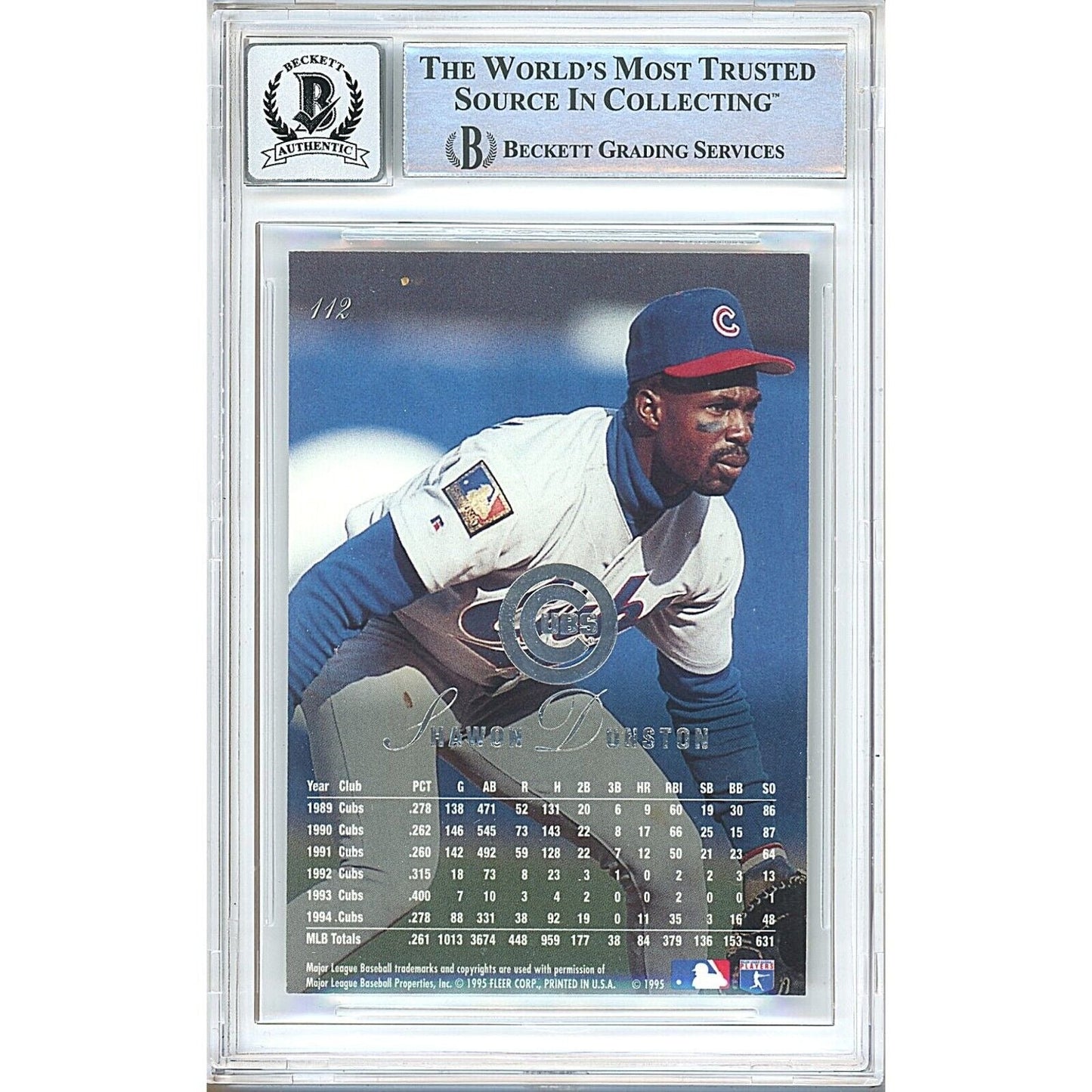 Shawon Dunston Chicago Cubs Signed 1995 Flair Card Beckett Auth BGS Auto 10 Graded