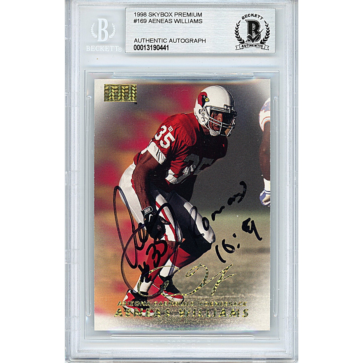 1998 Skybox Premium #169 — Aeneas Williams Arizona Cardinals Autographed Trading Card — Beckett Authentication