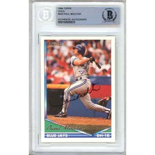 Paul Molitor Toronto Blue Jays Signed 1994 Topps Gold Baseball Card BAS Auth Auto Slab