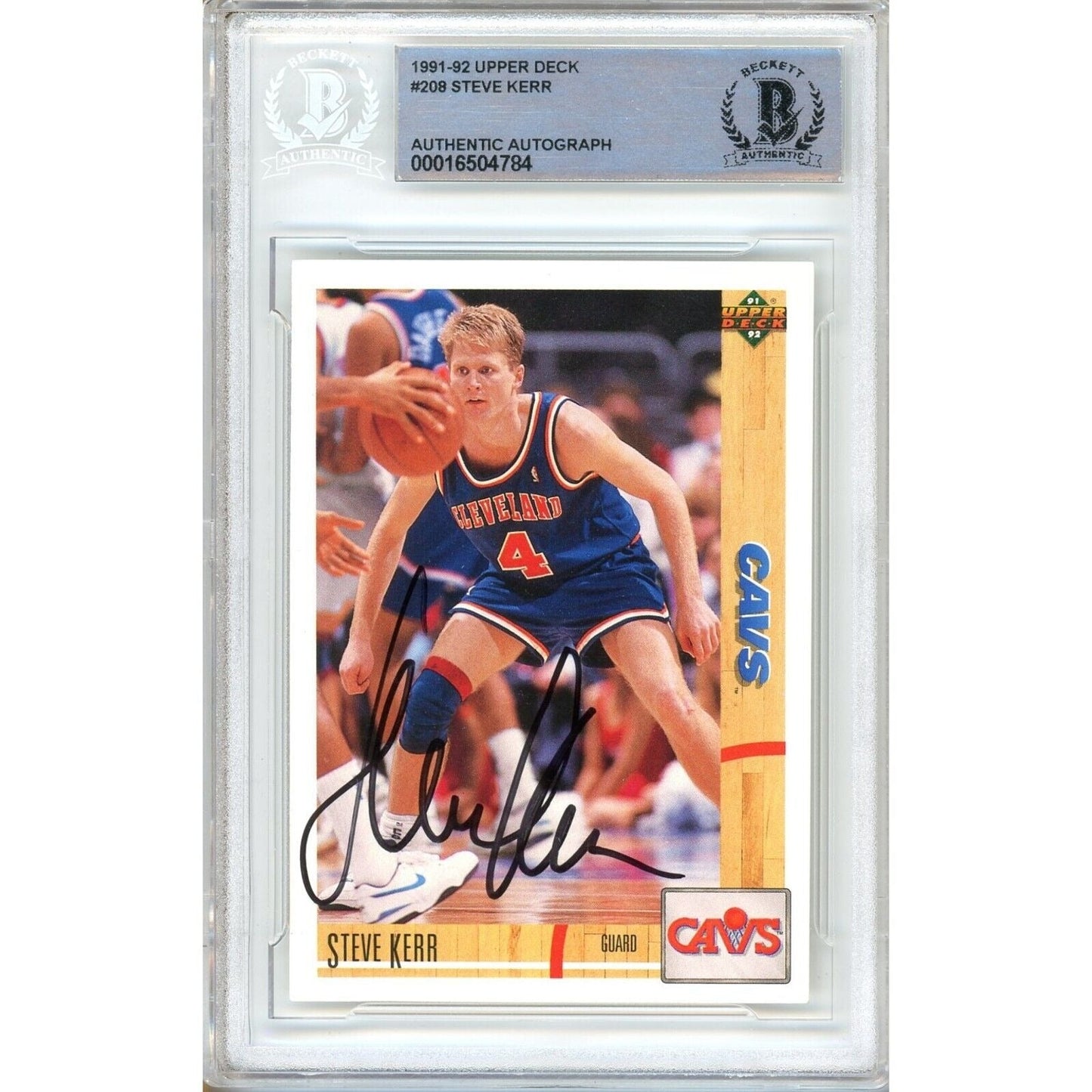 Steve Kerr Cleveland Cavaliers Signed 1991-92 Upper Deck Card Beckett Authentic Auto Slab