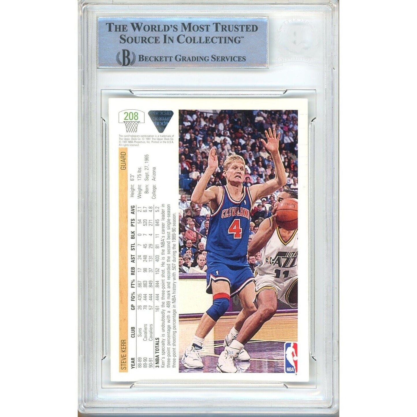 Steve Kerr Cleveland Cavaliers Signed 1991-92 Upper Deck Card Beckett Authentic Auto Slab