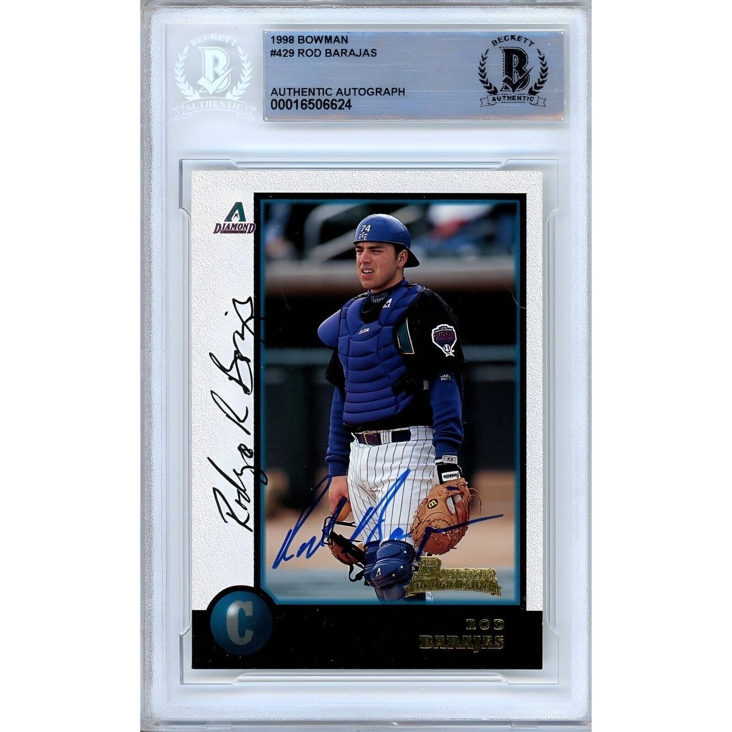 Rod Barajas AZ Diamondbacks Signed 1998 Bowman Rookie Card Beckett Authentic Auto Slab