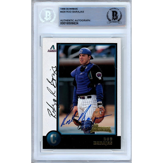 Rod Barajas AZ Diamondbacks Signed 1998 Bowman Rookie Card Beckett Authentic Auto Slab