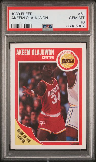 Graded 1989 Fleer Hakeem Akeem Olajuwon #61 Basketball Card PSA 10 Gem Mint